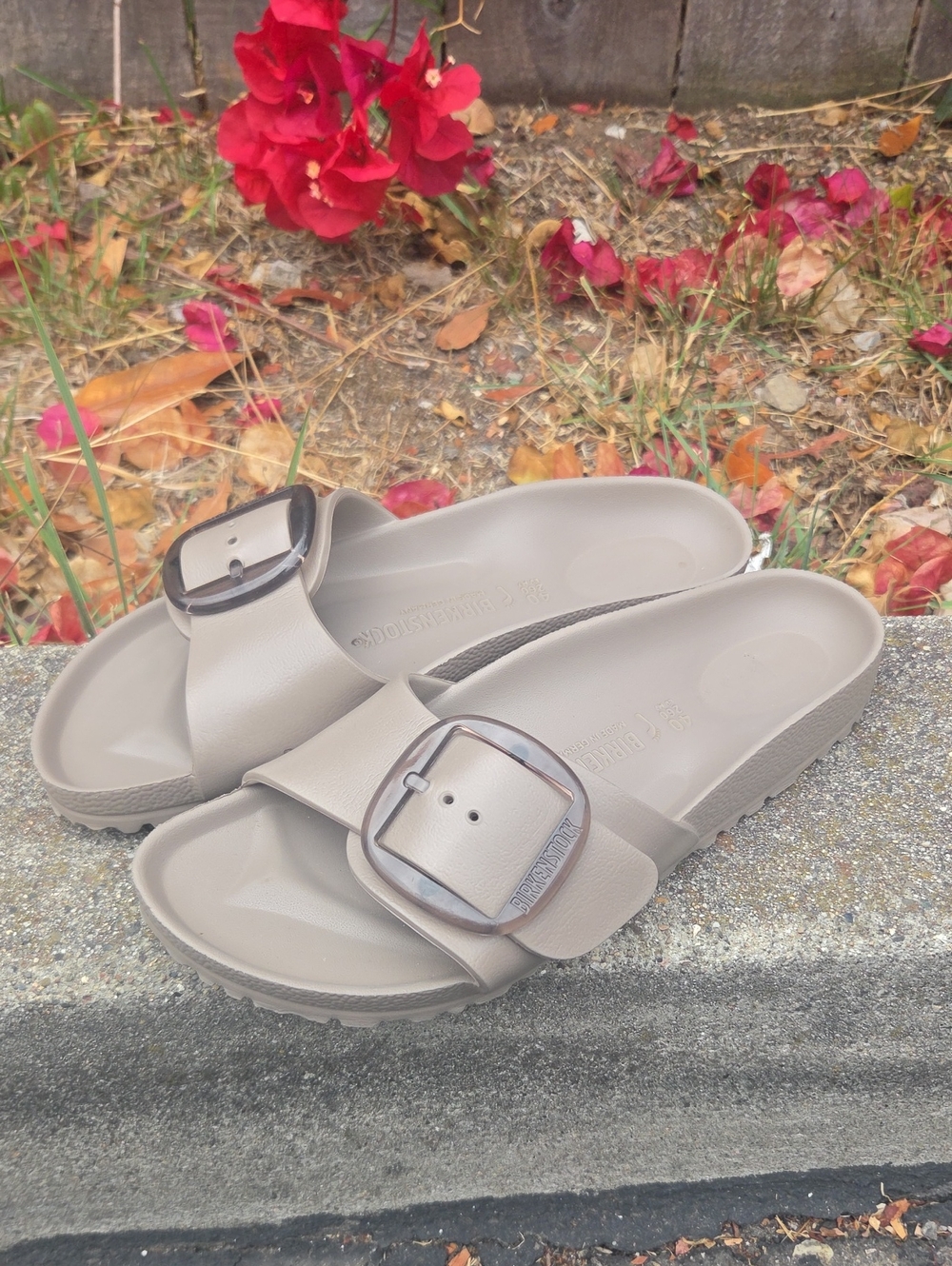 Birkenstock Womens Madrid Big Buckle EVA Sandals Grey Taupe Women 9